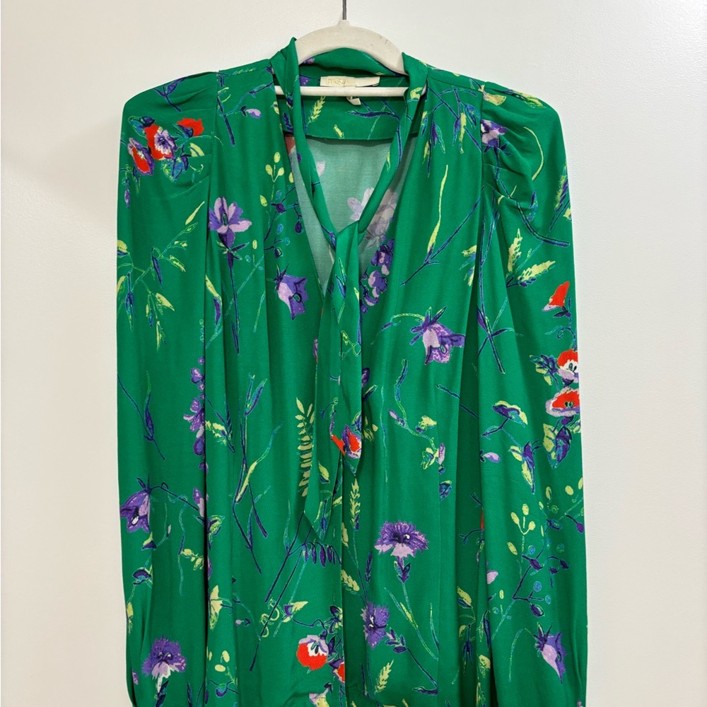 Floral Green Top with Purple Accents